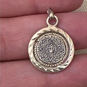 Vintage Mexico 925 Sterling Silver Signed Monroy Aztec Calendar Necklace Pendant